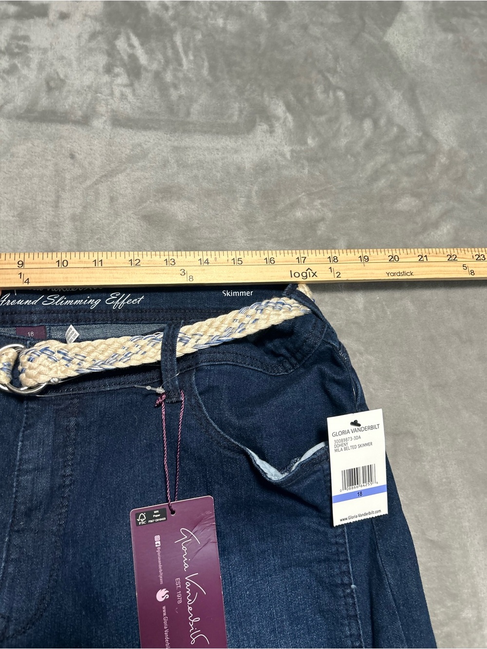 Gloria Vanderbilt Mila Belted Skimmer Capri Jeans Women’s 18 Dark Wash - Picture 9 of 11